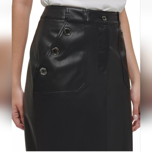 Tommy Hilfiger Black Sailor Style Faux-Leather Knee-Length Skirt Sz 12 NWOT - Picture 7 of 14